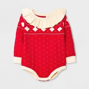💕Cat & Jack Baby Girl Knit Romper One Piece Christmas Newborn 0-3 3-6 6-9 12m